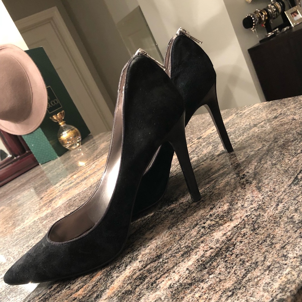Black suede pumps